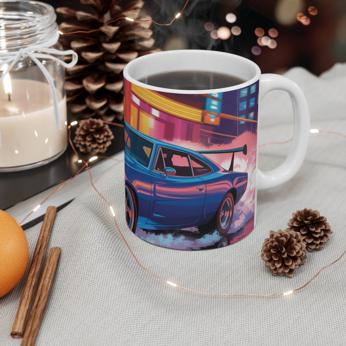 Retro Car Design 11oz Coffee Mug, Gift for Car Lovers, Vintage Vehicle Tea Cup, Cool Automotive Mug, Perfect for Birthdays