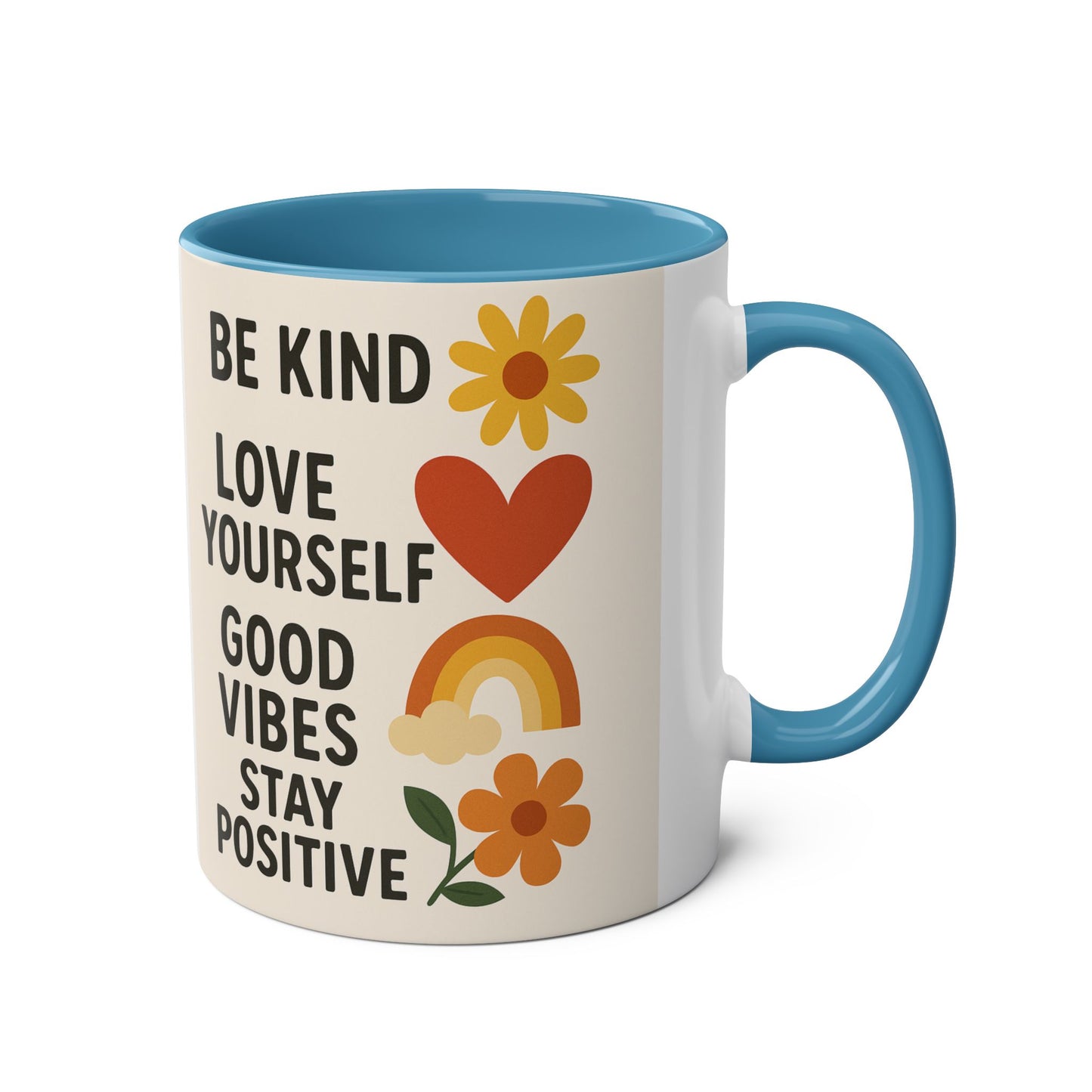 Inspirational Two-Tone Coffee Mug, Self-Love Gift, Positive Vibes Cup, Good Mood Drinkware, Motivational Office Accessory