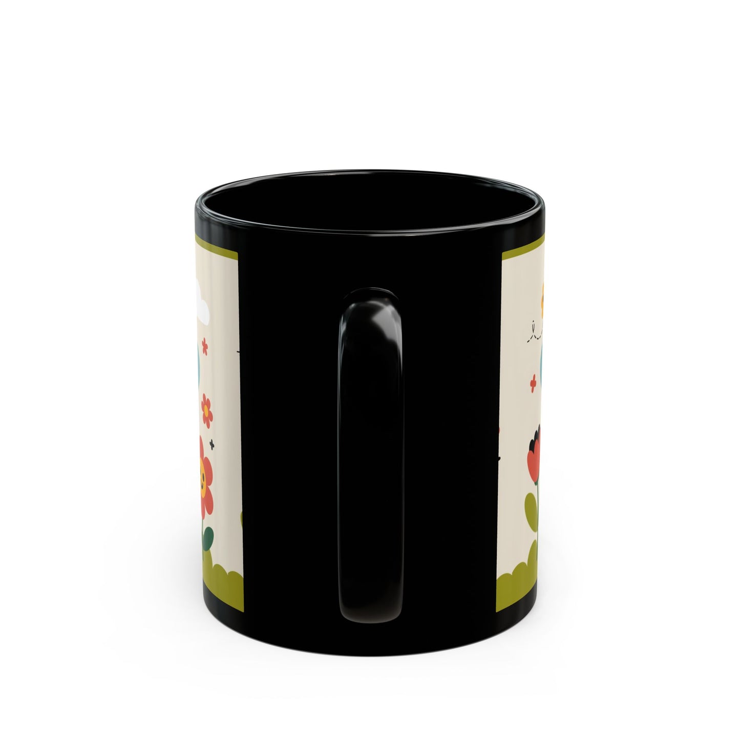 Bee Happy Floral Black Mug, Cute Bee Mug, Garden Lovers Gift, Coffee Cup, Nature Lover Decor, Spring Themed Drinkware