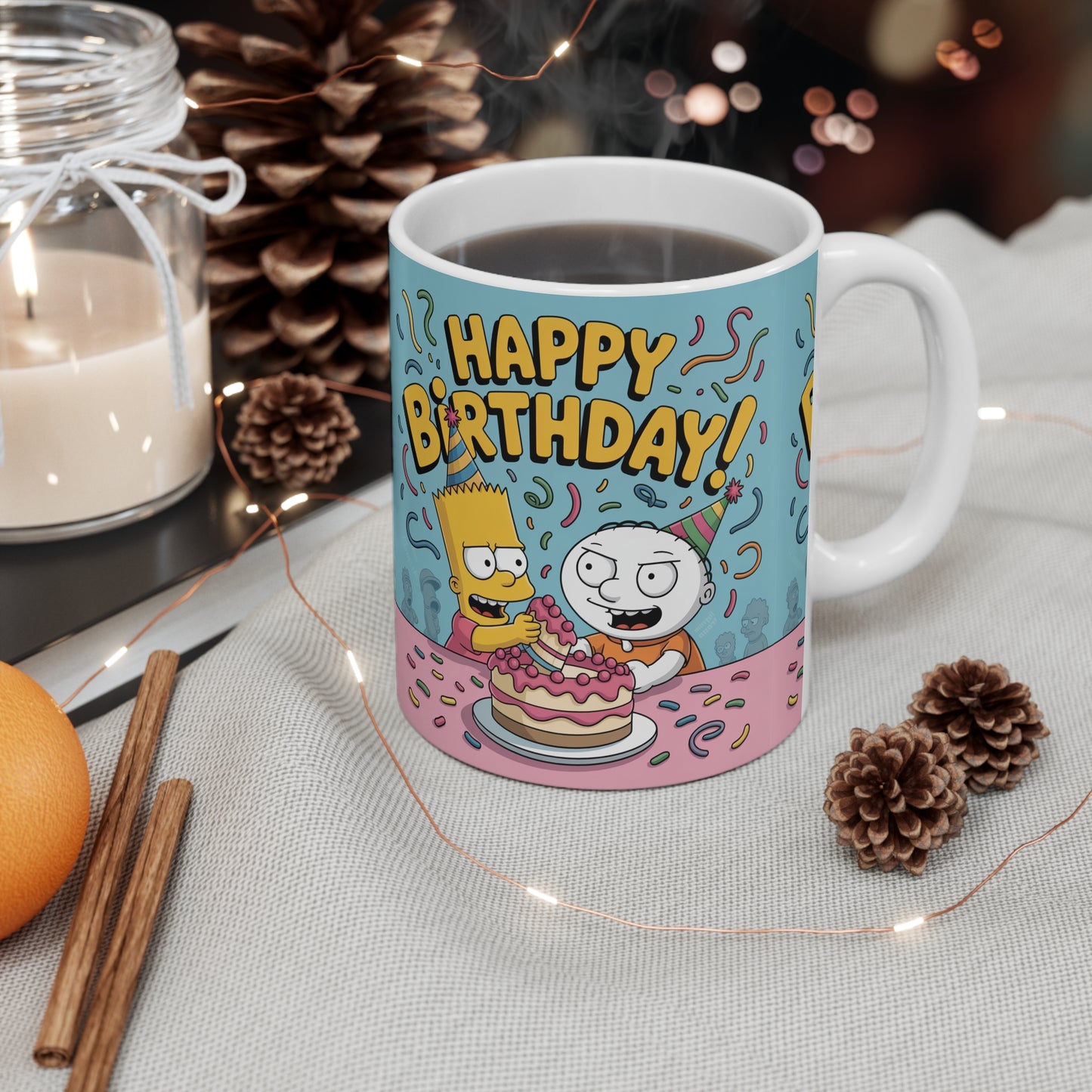 Happy Birthday Mug, Fun Party Mug, Cartoon Character Gift, Birthday Celebration Drinkware, Unique Gift for Him/Her