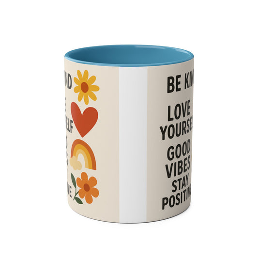 Inspirational Two-Tone Coffee Mug, Self-Love Gift, Positive Vibes Cup, Good Mood Drinkware, Motivational Office Accessory