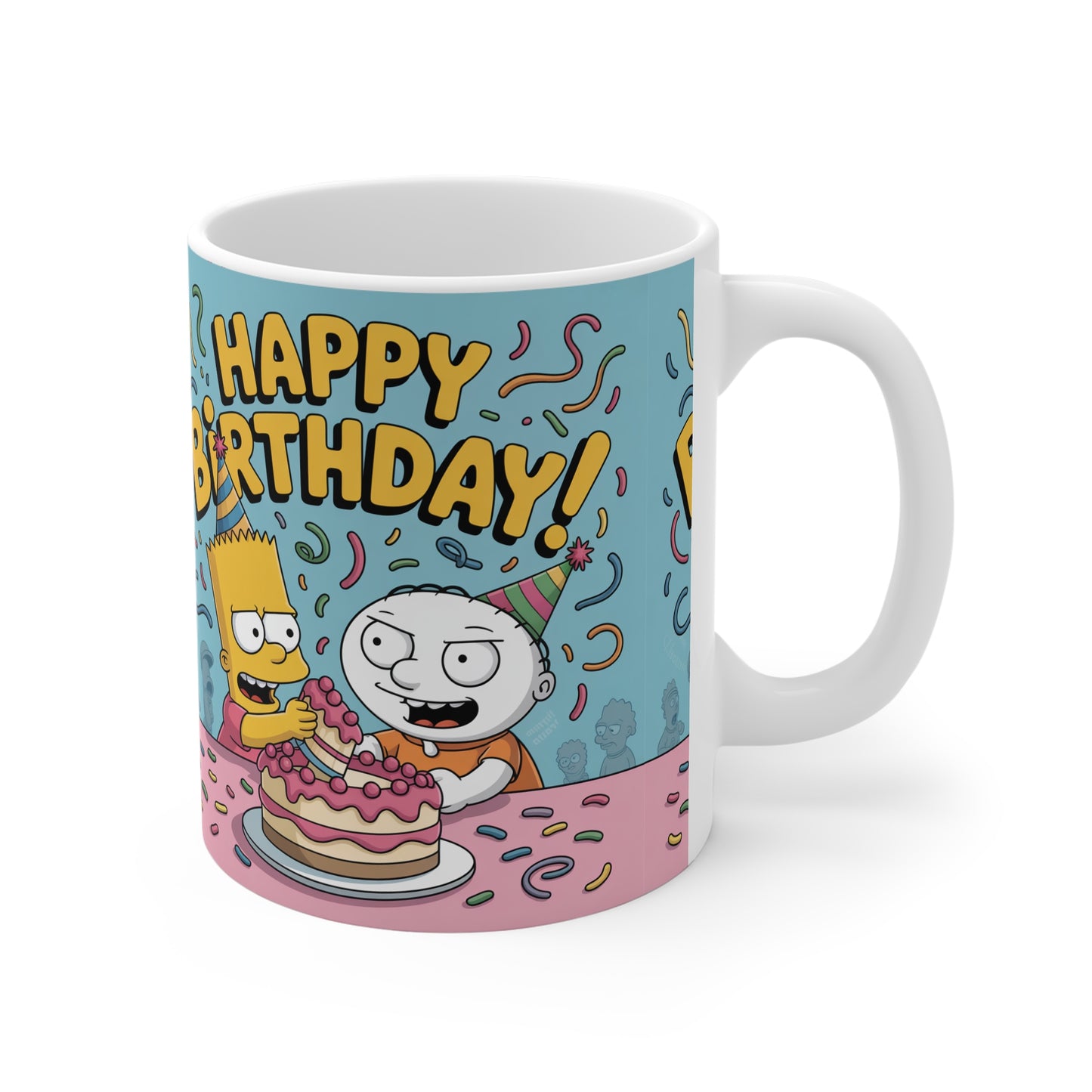 Happy Birthday Mug, Fun Party Mug, Cartoon Character Gift, Birthday Celebration Drinkware, Unique Gift for Him/Her