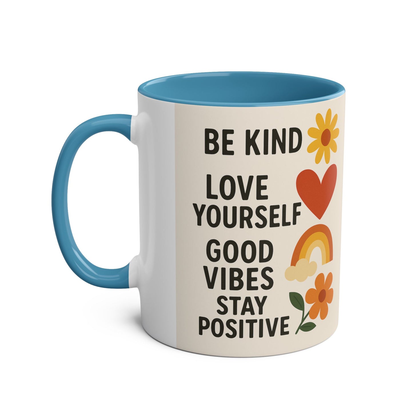 Inspirational Two-Tone Coffee Mug, Self-Love Gift, Positive Vibes Cup, Good Mood Drinkware, Motivational Office Accessory