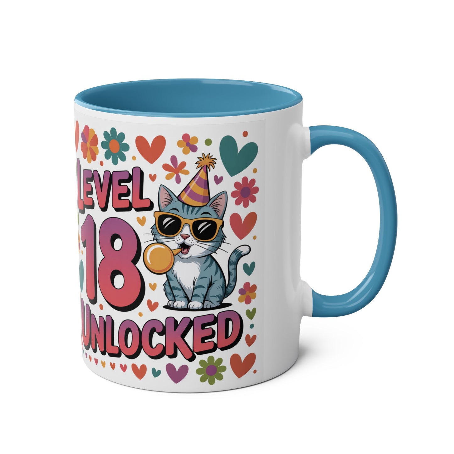 Colorful Cat Birthday Mug, Level 18 Unlocked, Cute Gift for Cat Lovers, Fun Celebration Mug, Unique Coffee Cup