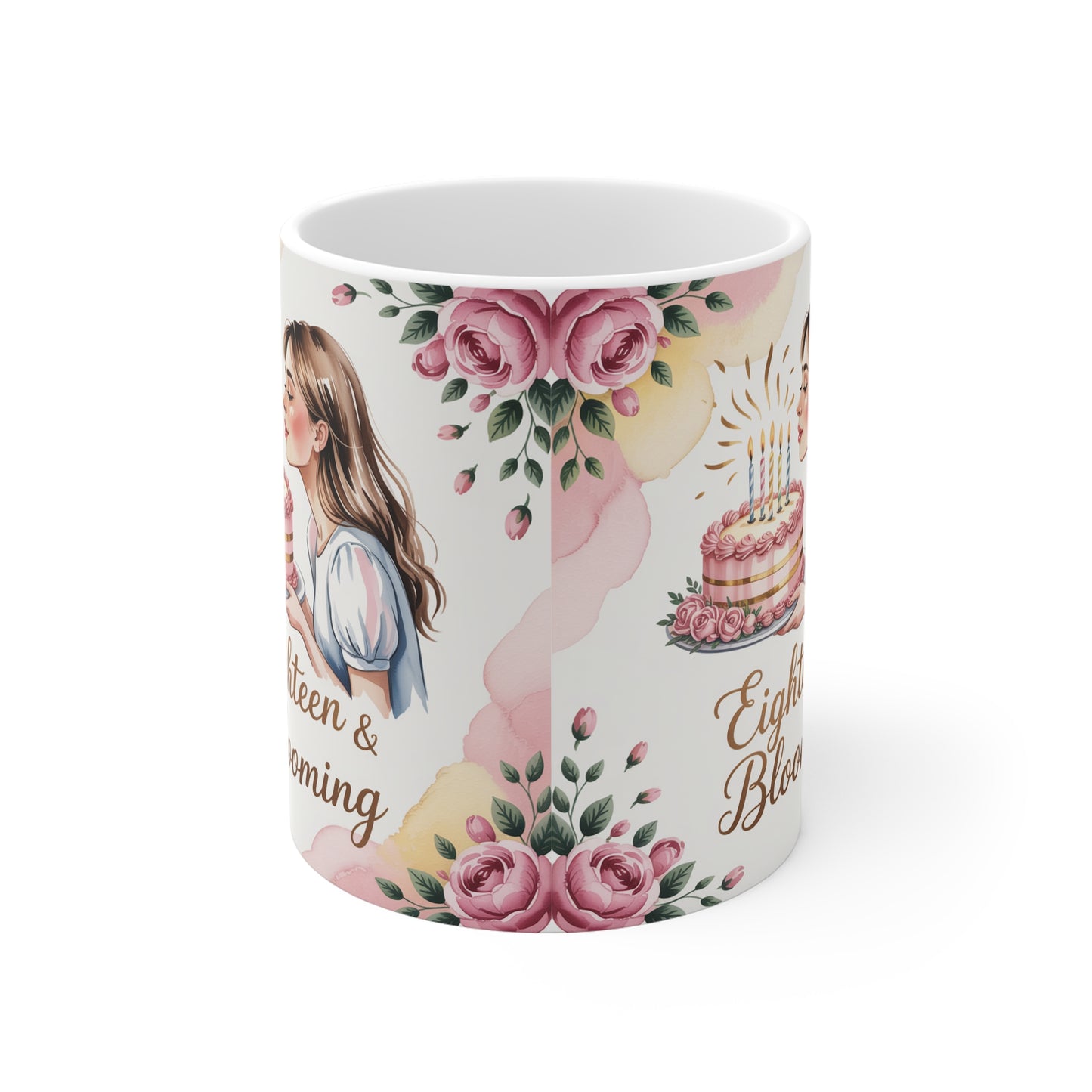 Floral Birthday Mug for Sweet Sixteen Celebrations, Gift for Her, Eighteen & Blooming, Elegant Tea Coffee Cup
