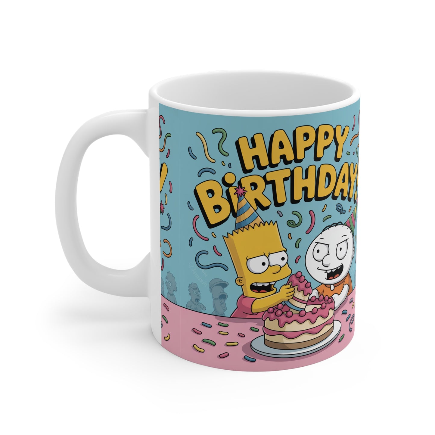 Happy Birthday Mug, Fun Party Mug, Cartoon Character Gift, Birthday Celebration Drinkware, Unique Gift for Him/Her